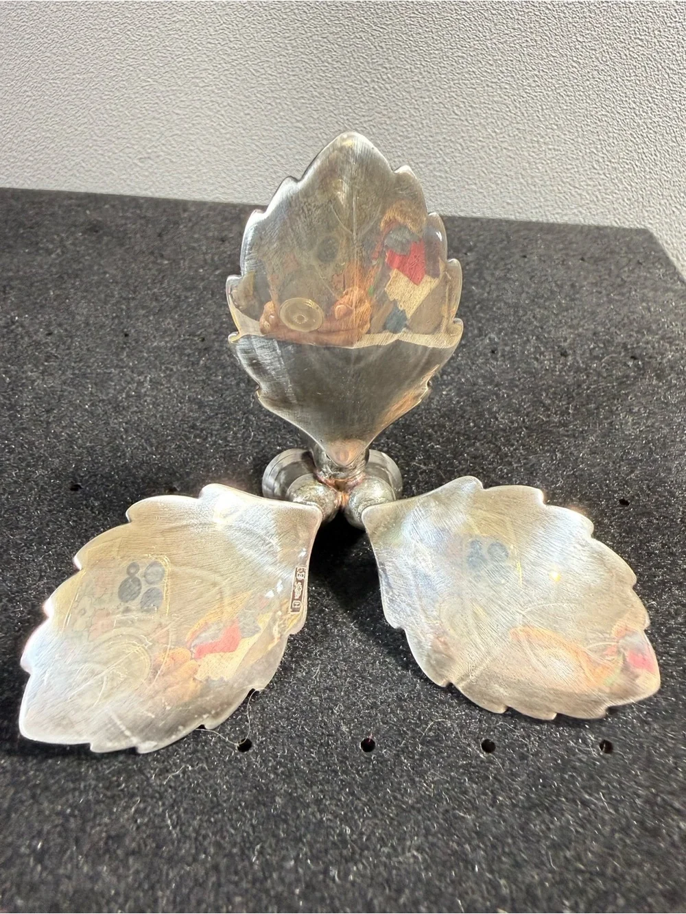 Vintage Denmark Hans Jensen Silver Plated 3 Leaf Motif Candle Holder